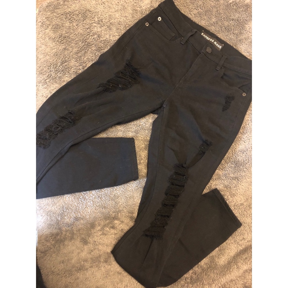 Express — Black ripped jean legging mid rise